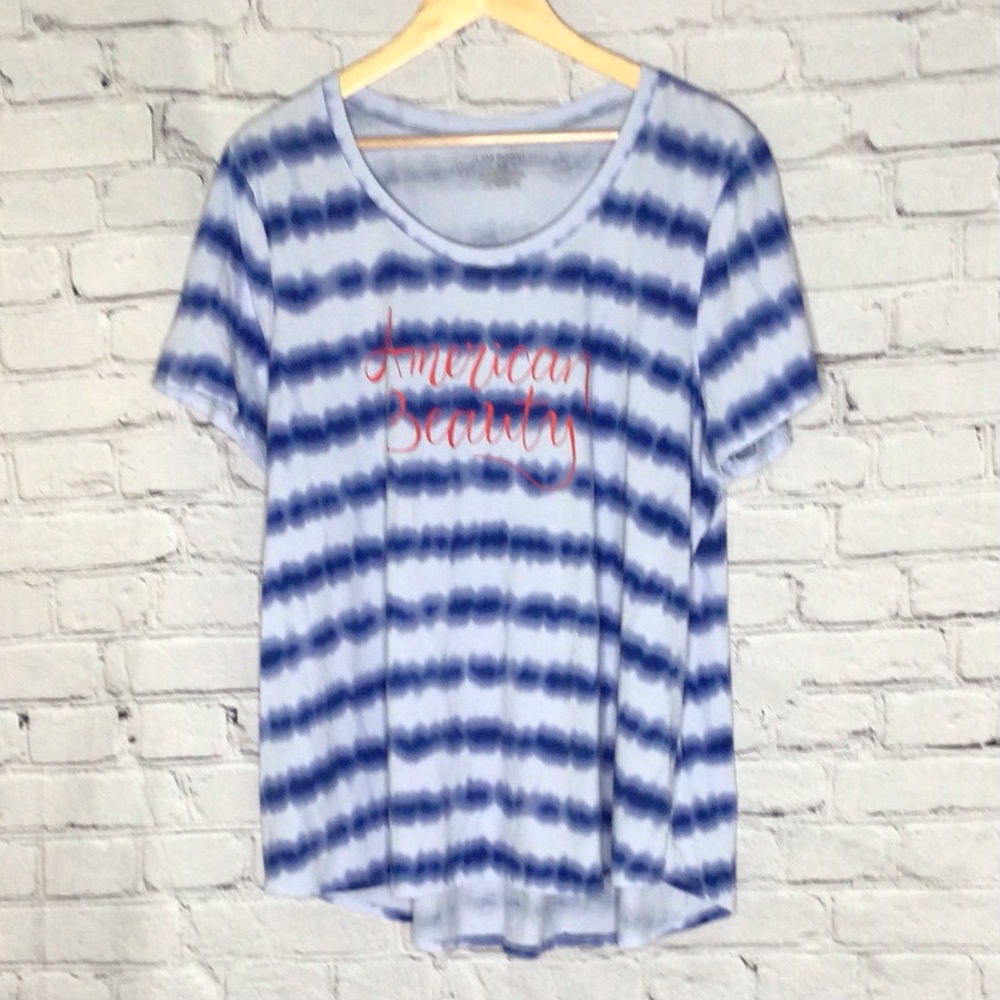 Lane Bryant Outlet Blue Tie Dye American Beauty Graphic Top 18/20